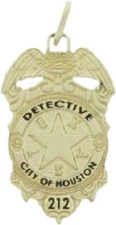 14k yellow gold custom mini-badge jewelry pendant; retired eagle top badge design of Houston Police Department Detective