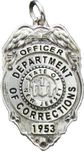 Custom mini-badge pendant fine jewelry in the design of eagle top New Jersey Department of Corrections badge offered in sterling silver, 10k gold, 14k gold, yellow or white