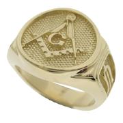 Our original design in an enhanced cigar band style Masonic ring for the Master Mason in 14k gold