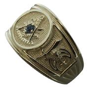 Custom Masonic Past Master/Eastern Star/Shrine crescent & scimitar ring, optional U.S. mined Montana blue sapphire, ring shown in sterling silver