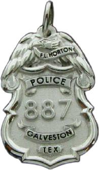 custom Galveston Police Department mini-badge pendant fine jewelry in sterling silver, available in 10k and 14k yellow or white gold