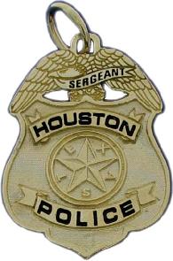 14k yellow gold custom mini-badge jewelry pendant; design of Houston Police Department Sergeant, Lieutenant, Captain, Chief, Wife, Mom, Daughter