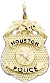 14k yellow gold custom Houston Police Supervisors wife mini-badge jewelry pendant or charm with diamond and black text