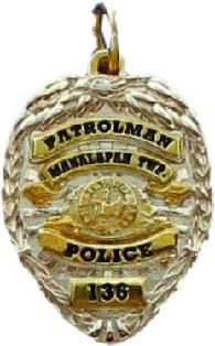 two tone gold plated sterling silver custom mini-badge jewelry pendant, eagle top badge design of Manalapan Township Police Department Corporal, Officer, Captain, Lieutenant, Deputy Chief, Chief