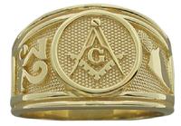 Master Mason ring with 32nd degree and trowel symbols in a solid 14k yellow gold ring with smooth underside and our signature squared-base shank.