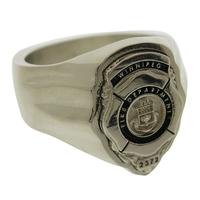 Custom Winnipeg Firefighter badge ring in 10k white gold