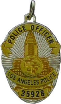 Two tone sterling silver custom LAPD Los Angeles Police Officer mini-badge jewelry pendant; also available in 14k yellow or white gold