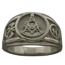 Past Master Masonic ring with SRSJ double-headed eagle 32nd and KT cross & crown shown in 14k white gold, available with stone center