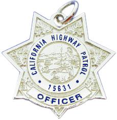 14k yellow gold custom mini-badge jewelry pendant; seven point 7 point 7 pt star design of California Highway Patrol; also available as mini-badge tie tac, lapel pin, cuff links