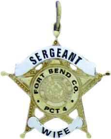 two tone sterling silver with gold plate custom mini-badge jewelry pendant; 5 point five point star badge design of Fort Bend County Precinct 4; also available as mini-badge tie tac, lapel pin, cuff links