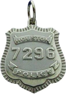 14k white gold custom Houston Police Officer mini-badge pendant fine jewelry, also available in 10k or 14k white or yellow gold or sterling silver