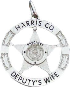 sterling silver custom mini-badge jewelry pendant; five point 5 point 5 pt star badge design of Harris County Precinct 4; also available as mini-badge tie tac, lapel pin, cuff links