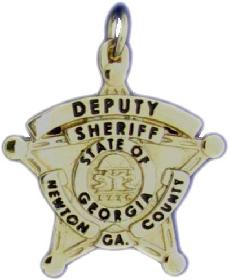 14k yellow gold custom mini-badge jewelry pendant; five point 5 point star badge design of Newton County Sheriff Deputy ; also available as mini-badge tie tac, lapel pin, cuff links