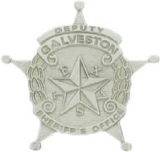 sterling silver custom mini-badge jewelry pendant; five point 5 point 5 pt star design of Galveston County Sheriff; also available as mini-badge tie tac, lapel pin, cuff links