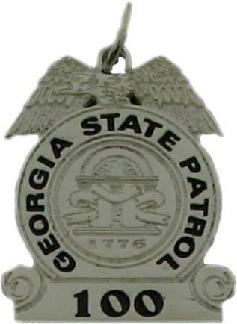 sterling silver custom mini-badge jewelry pendant; eagle top badge design of Georgia State Patrol, also available as mini-badge tie tac, lapel pin, or cuff links