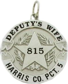 14k white gold custom mini-badge jewelry pendant; five point 5 point 5 pt star badge design of Harris County Precinct 5; also available as mini-badge tie tac, lapel pin, cuff links