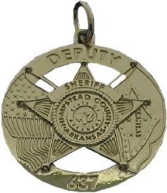 Custom 3D sculpted mini-badge pendant fine jewelry in the design of Hempstead County Sheriff's Deputy badge, available in sterling silver, 10k or 14k yellow or white gold