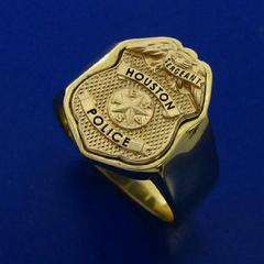 14k yellow gold Houston Police Sergeant ring with heavy, square tapered shank