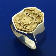 custom two tone gold Houston Police Supervisor's mini-badge ring