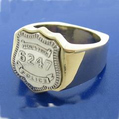 14k yellow or white gold Houston Police Officer badge ring with custom badge top