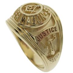 Custom Masonic Peace Officer's ring in 14k yellow gold.