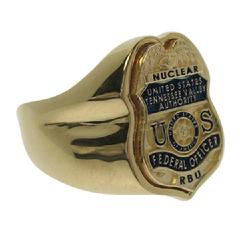 Custom U.S. TVA badge top ring shown in 10k gold