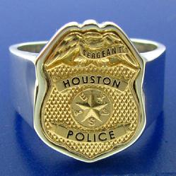 two tone custom police badge ring with Houston Police Sergeant's mini-badge top