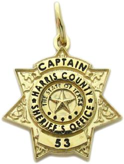 custom 3d sculpted sterling silver, 10k or 14k white gold mini-badge charm in design of Harris County Sheriff Deputy badge