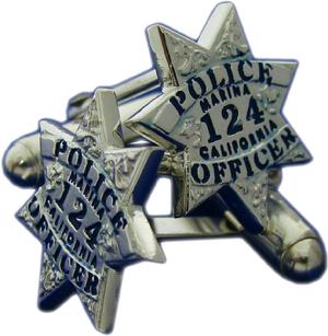 CUSTOM STERLING SILVER OR WHITE GOLD 7-POINT STAR POLICE BADGE CUFF LINKS WITH BADGE NUMBER