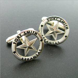 Sterling silver custom circle with 5 point star badge jewelry cuff links