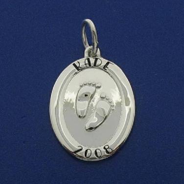 custom sterling silver oval shape baby charm, also available in 10k or 14k yellow or white gold