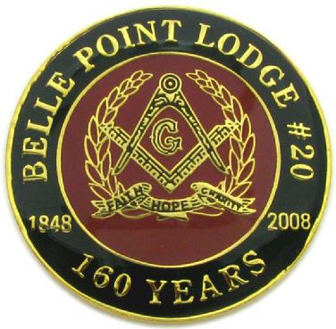 160th anniversary coin struck for Belle Point Masonic Lodge #20, Fort Smith, Arkansas