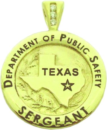 Custom 14k yellow gold Texas Department of Public Safety Sergeant mini-badge pendant with optional 3 diamond pendant bail