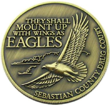 They shall mount up with wings as eagles, die struck coin for Sebastian County Drug Court Graduation